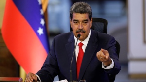 Venezuelan President Nicolas Maduro speaks during a press conference at the Miraflores presidential palace, in Caracas, Venezuela, Friday, Aug. 2, 2024. (Cristian Hernandez / AP Photo)