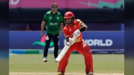 Canada's Shreyas Movva bats against Ireland during an ICC Men's T20 World Cup cricket match at the Nassau County International Cricket Stadium in Westbury, New York, Friday, June 7, 2024. THE CANADIAN PRESS/AP-Adam Hunger