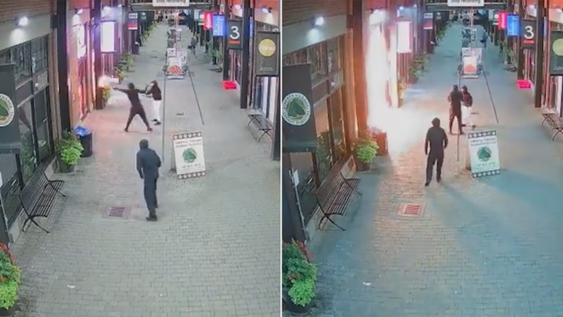 Suspects caught on camera throwing Molotov cocktails into Liberty Village store