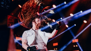 Air Guitar World Championships 2024 Zachary 'Ichabod Fame' Knowles from Canada performs in Oulu, Finland on Aug. 23, 2024, earning his first world championship with 35.1 points. (Roosa-Maria Kauppila / Oulu August Festivals)