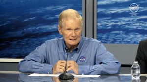 NASA Administrator Bill Nelson takes part in news conference as NASA decided it’s too risky to bring two astronauts back to Earth in Boeing’s troubled new capsule, at Johnson Space Center in Houston, on Saturday, Aug. 24, 2024. (NASA via AP)