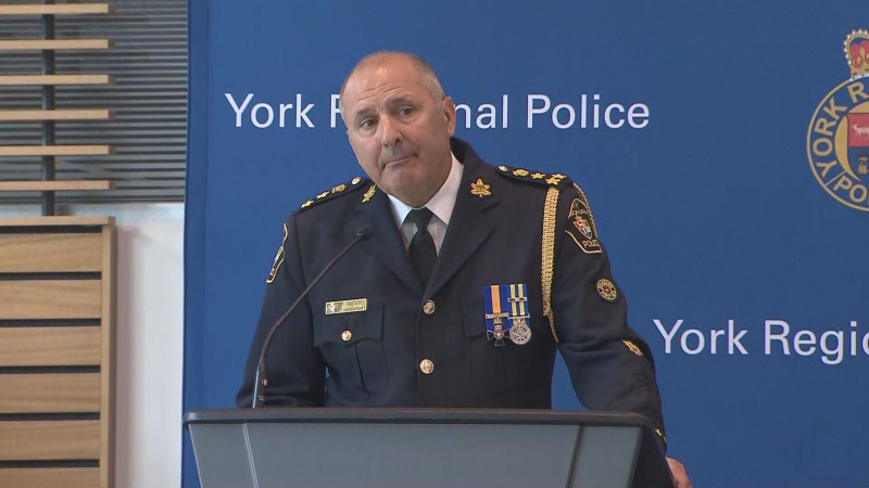 York Regional Police Chief Jim MacSween speaks with reporters at a news conference Tuesday, August 27, 2024. 