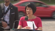 Toronto Mayor Olivia Chow spoke at a news conference on Tuesday about TTC increasing service on its bus, subway and streetcar networks starting Sept. 1. (CTV News Toronto)