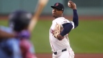 Boston Red Sox pitcher Brayan Bello delivers during the first inning of a baseball game against the Toronto Blue Jays at Fenway Park, Wednesday, Aug. 28, 2024, in Boston. (AP Photo/Charles Krupa)