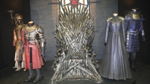 The Iron Throne and costumes on display during the launch of The Game of Thrones Touring Exhibition at the Titanic Exhibition centre in Belfast, Northern Ireland, Wednesday, April 10, 2019. (AP Photo, File)
Uncredited