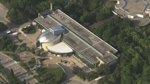 The Ontario Science Centre as seen from Chopper 24.