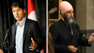 NDP Leader Jagmeet Singh, right, is pulling his party out of the supply-and-confidence agreement that's helping keep Prime Minister Justin Trudeau's minority Liberals in power. (Canadian Press)