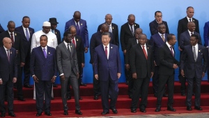 China's President Xi Jinping, center, and leaders from African countries prepare to leave after a group photo session for the opening ceremony of the China Africa Forum at the Great Hall of the People in Beijing, Thursday, Sept. 5, 2024. (AP Photo/Andy Wong, Pool)