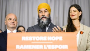 NDP Leader Jagmeet Singh gives remarks during a press conference, in Toronto on Thursday, September 5, 2024. THE CANADIAN PRESS/Christopher Katsarov