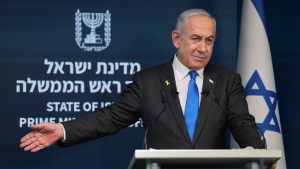 Israeli Prime Minister Benjamin Netanyahu attends a press conference at the Government Press office in Jerusalem, Wednesday, Sept. 4, 2024. (Abir Sultan/Pool via AP) 