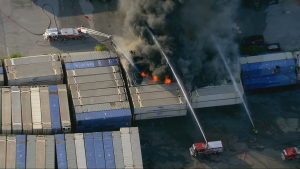 Crews battling a fire at a commercial business in Mississauga on Thursday, Sept. 5, 2024. (Chopper 24)