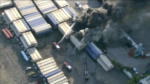 Shipping containers in Mississauga catch fire