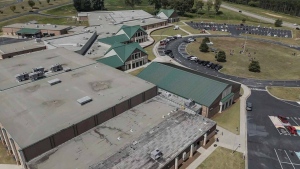 Apalachee High School is seen a day after a mass shooting occured at the school, Thursday, Sept. 5, 2024, in Winder, Ga. (AP Photo/Mike Stewart)