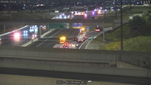 Emergency crews are on the scene of a crash on the eastbound lanes of Highway 401 in Mississauga on Friday, Sept. 6, 2024. (MTO)