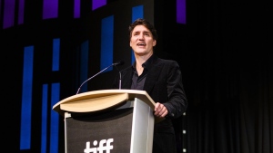 Prime Minister Justin Trudeau gives remarks ahead of the screening of the opening film “Nutcrackers”, at the 2024 Toronto International Film Festival in Toronto on Thursday, September 5, 2024. THE CANADIAN PRESS/Christopher Katsarov
