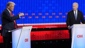 Republican presidential nominee former President Donald Trump speaks during a presidential debate hosted by CNN with President Joe Biden, June 27, 2024, in Atlanta. (AP Photo/Gerald Herbert, File)