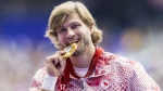 Austin Smeenk's gold medal ceremony for his win in the 800M T-34 at the 2024 Paralympic Games in Paris, France on September 7, 2024. THE CANADIAN PRESS/HO, CANADIAN PARALYMPIC COMMITTEE, Michael P. Hall *MANDATORY CREDIT *