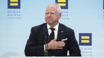 Democratic vice presidential candidate Minnesota Gov. Tim Walz speaks during the Human Rights Campaign (HRC) National Dinner at Walter E. Washington Convention Center in Washington, Saturday, Sept. 7, 2024. (AP Photo/Jose Luis Magana)