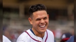 Atlanta Braves shortstop Orlando Arcia reacts during the 10th inning of a baseball game against the Toronto Blue Jays Sunday, Sept. 8, 2024, in Atlanta. (AP Photo/Erik Rank)