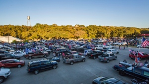 Hundreds of supporters gather for the Trump Train Rally at Rockin' R River Rides in New Braunfels, Texas, Oct. 29, 2020. (Mikala Compton/Herald-Zeitung via AP)