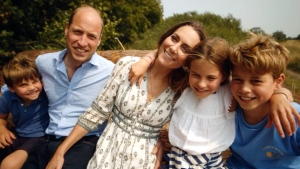 Catherine, Princess of Wales, is seen posing with her family in a screenshot posted to social media. (Source: The Prince and Princess of Wales via X)
