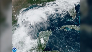 This Sept. 8, 2024 satellite image shows a tropical disturbance in the Gulf of Mexico. (National Oceanic and Atmospheric Administration via AP)