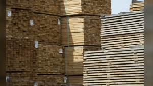  is pictured stacked at a mill along the Stave River in Maple Ridge, B.C. April 25, 2019. The federal government says Canada will challenge recent increases to softwood lumber duties by the United States.. THE CANADIAN PRESS/Jonathan Hayward