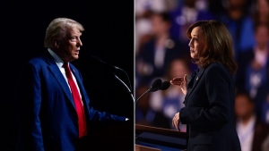 Vice President Kamala Harris and former President Donald Trump take the stage Tuesday night in Philadelphia in their first face-to-face meeting. (Getty Images via CNN Newsource)