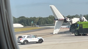 Two Delta planes collided as both were taxiing for takeoff from Atlanta Hartsfield Jackson International Airport this morning, the airline tells CNN. (CNN via CNN Newsource)
