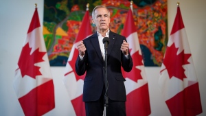 Former Bank of Canada governor Mark Carney speaks to reporters at the Liberal caucus retreat in Nanaimo, B.C., on Tuesday, September 10, 2024. THE CANADIAN PRESS/Darryl Dyck