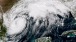 This GOES-16 GeoColor satellite image taken at 2:21 p.m. EDT and provided by National Oceanic and Atmospheric Administration (NOAA) shows Tropical Storm Francine in the Gulf of Mexico, Tuesday, Sept. 10 2024. (NOAA via AP) 