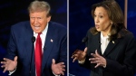 This combination of photos shows Republican presidential nominee former President Donald Trump, left, and Democratic presidential nominee Vice President Kamala Harris during an ABC News presidential debate at the National Constitution Center, Tuesday, Sept. 10, 2024, in Philadelphia. (AP Photo/Alex Brandon)