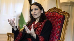 Ambassador Mona Abuamara, Chief Representative of the Palestinian General Delegation, participates in an interview in her office in Ottawa, on Tuesday, Oct. 17, 2023. THE CANADIAN PRESS/Justin Tang