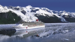 The Carnival Spirit cruise ship, photographed here sailing Alaska, recently collided with an iceberg near the city of Juneau. (Carnival Cruise Line via CNN Newsource)