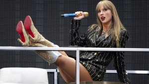 FILE - Taylor Swift performs at Wembley Stadium as part of her Eras Tour on Friday, June 21, 2024 in London. (Photo by Scott A Garfitt/Invision/AP, File)