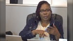 In this image taken from video, Rose-Thamar Joseph, from the Haitian Community Help and Support Center, speaks to The Associated Press, Wednesday, Sept. 11, 2024, in Springfield, Ohio. (AP Photo/Patrick Aftoora Orsagos)