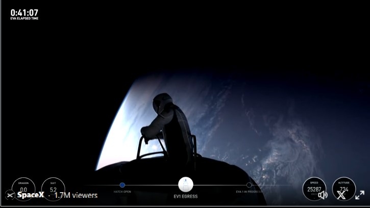 Jared Isaacman pops out of the hatch on the Polaris Dawn for the first commercial spacewalk ever Thursday September 12, 2024. (SpaceX)