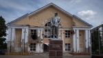 A damaged monument to Soviet founder Vladimir Lenin stands in a central square in Sudzha, Kursk region, Russia, Friday, Aug. 16, 2024. This image was approved by the Ukrainian Defence Ministry before publication. (AP) 