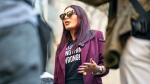 Laura Loomer speaks to the media prior to the beginning of former U.S. President Donald Trump's Trial at Manhattan Criminal Court on April 15 in New York City. (David Dee Delgado/Getty Images via CNN Newsource)