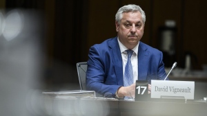 David Vigneault, Director of the Canadian Security Intelligence Service (CSIS), prepares to appear before the Standing Committee on Procedure and House Affairs (PROC), studying the intimidation campaign against Members of Parliament, on Parliament Hill in Ottawa, on Tuesday, June 13, 2023. THE CANADIAN PRESS/Justin Tang