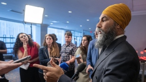 NDP leader Jagmeet Singh speaks to the media at the party's caucus retreat Wednesday, Sept. 11, 2024 in Montreal. THE CANADIAN PRESS/Ryan Remiorz