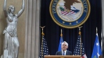 Attorney General Merrick Garland speaks to the U.S. Attorneys who have gathered for their annual conference at the Department of Justice headquarters in Washington, Thursday, Sept. 12, 2024. (AP Photo/Jose Luis Magana)