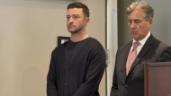 Justin Timberlake, left, appears in court with his attorney Edward Burke, Friday, Sept. 13, 2024, in Sag Harbor, N.Y. (T E McMorrow/Pool Photo via AP )