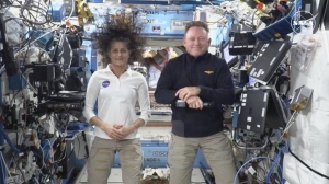 This image made from a NASA live stream shows NASA astronauts Suni Williams and Butch Wilmore during a press conference from the International Space Station on Friday, Sept. 13, 2024. (NASA via AP)