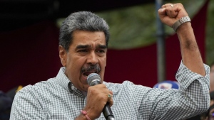 Venezuela's President Nicolas Maduro addresses government loyalists gathered at the presidential palace in support of his reelection one month after the presidential vote, in Caracas, Venezuela, Aug. 28, 2024. (Ariana Cubillos/AP Photo)