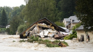 A destroyed house in Jesenik, Czech Republic, Sunday, Sept. 15, 2024. (AP Photo/Petr David Josek)