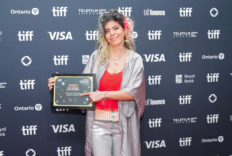 Ila Firouzabadi poses for photograph after winning the Best Canadian Discovery Award called "Universal Language" during the Toronto International Film Festival awards ceremony in Toronto on Sunday, September 15, 2024. THE CANADIAN PRESS/Nathan Denette