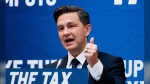 Conservative Leader Pierre Poilievre addresses his caucus on Parliament Hill in Ottawa, on Sunday, Sept. 15, 2024. Parliament is schedule to resume Monday following summer recess. THE CANADIAN PRESS/Spencer Colby