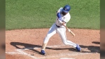 Toronto Blue Jays outfielder Nathan Lukes hits an RBI double off St. Louis Cardinals pitcher Andrew Kittredge during eighth inning interleague MLB baseball action in Toronto, Sunday September 15, 2024. THE CANADIAN PRESS/Chris Young