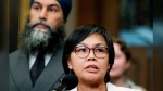 An emergency House of Commons debate on the recent deaths of First Nations peoples by police forces will occur tonight. NDP MP Lori Idlout speaks in the Foyer of the House of Commons on Parliament Hill in Ottawa, on Wednesday, May 8, 2024. THE CANADIAN PRESS/Spencer Colby